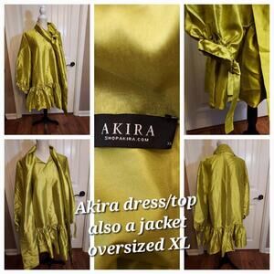 Akira AK-009 shirt blouse chartreuse green loosefit Size XL party Cocktail Forma